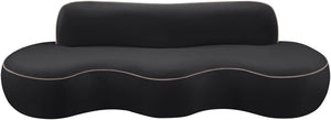 Meridian Furniture Swerve Curved Velvet Sofa with Contrast Piping Sculptural Upholstered Living Room Seating Black 100 inches 44021Black-S