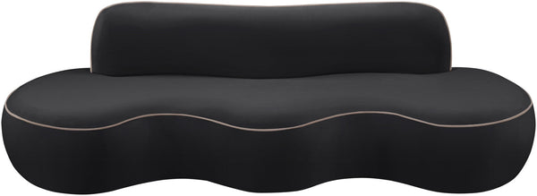 Meridian Furniture Swerve Curved Velvet Sofa with Contrast Piping Sculptural Upholstered Living Room Seating Black 100 inches 44021Black-S