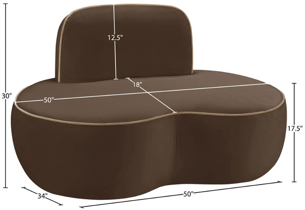Meridian Furniture Swerve Sculptural Velvet Accent Chair with Curved Silhouette for Modern Living Room Decor Brown 44021Brown-C