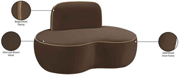Meridian Furniture Swerve Sculptural Velvet Accent Chair with Curved Silhouette for Modern Living Room Decor Brown 44021Brown-C