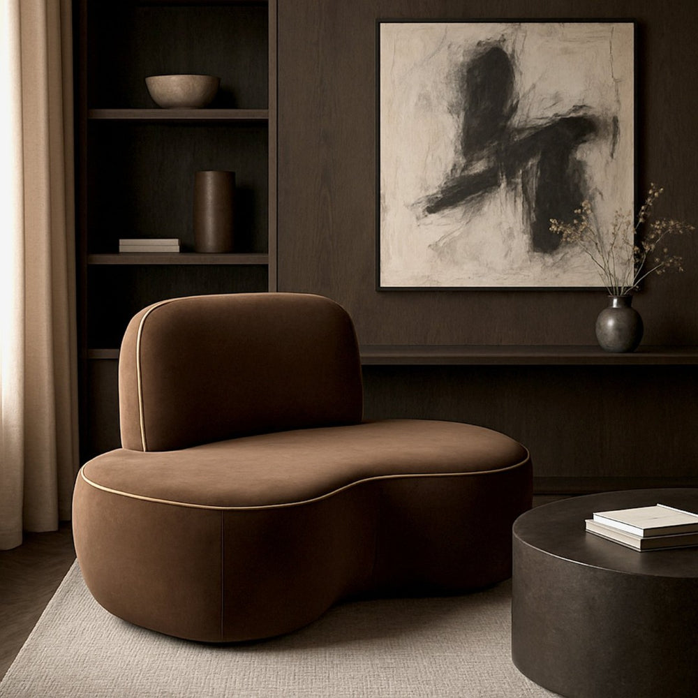 Meridian Furniture Swerve Sculptural Velvet Accent Chair with Curved Silhouette for Modern Living Room Decor Brown 44021Brown-C
