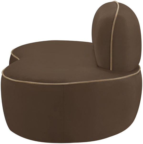 Meridian Furniture Swerve Sculptural Velvet Accent Chair with Curved Silhouette for Modern Living Room Decor Brown 44021Brown-C
