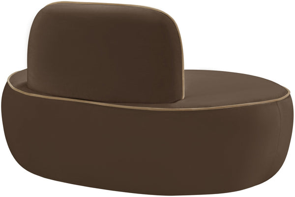 Meridian Furniture Swerve Sculptural Velvet Accent Chair with Curved Silhouette for Modern Living Room Decor Brown 44021Brown-C