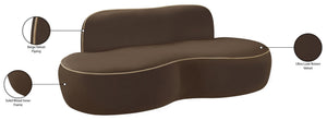 Meridian Furniture Swerve Curved Velvet Sofa with Contrast Piping Sculptural Upholstered Living Room Seating Brown 77 inches 44021Brown-L