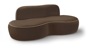 Meridian Furniture Swerve Curved Velvet Sofa with Contrast Piping Sculptural Upholstered Living Room Seating Brown 77 inches 44021Brown-L