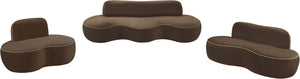 Meridian Furniture Swerve Curved Velvet Sofa with Contrast Piping Sculptural Upholstered Living Room Seating Brown 77 inches 44021Brown-L