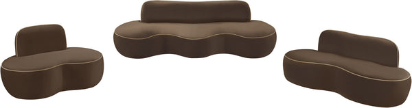 Meridian Furniture Swerve Curved Velvet Sofa with Contrast Piping Sculptural Upholstered Living Room Seating Brown 77 inches 44021Brown-L