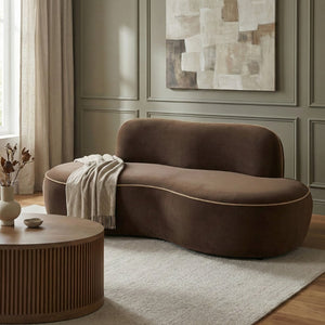Meridian Furniture Swerve Curved Velvet Sofa with Contrast Piping Sculptural Upholstered Living Room Seating Brown 77 inches 44021Brown-L