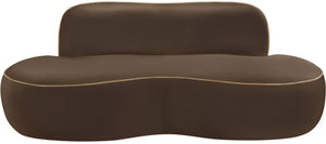 Meridian Furniture Swerve Curved Velvet Sofa with Contrast Piping Sculptural Upholstered Living Room Seating Brown 77 inches 44021Brown-L