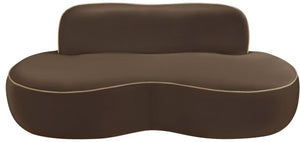Meridian Furniture Swerve Curved Velvet Sofa with Contrast Piping Sculptural Upholstered Living Room Seating Brown 77 inches 44021Brown-L