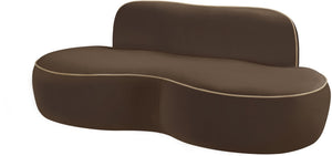 Meridian Furniture Swerve Curved Velvet Sofa with Contrast Piping Sculptural Upholstered Living Room Seating Brown 77 inches 44021Brown-L