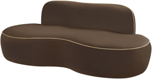Meridian Furniture Swerve Curved Velvet Sofa with Contrast Piping Sculptural Upholstered Living Room Seating Brown 77 inches 44021Brown-L