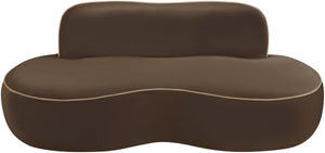 Meridian Furniture Swerve Curved Velvet Sofa with Contrast Piping Sculptural Upholstered Living Room Seating Brown 77 inches 44021Brown-L