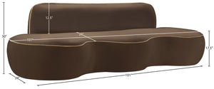 Meridian Furniture Swerve Curved Velvet Sofa with Contrast Piping Sculptural Upholstered Living Room Seating Brown 100 inches 44021Brown-S