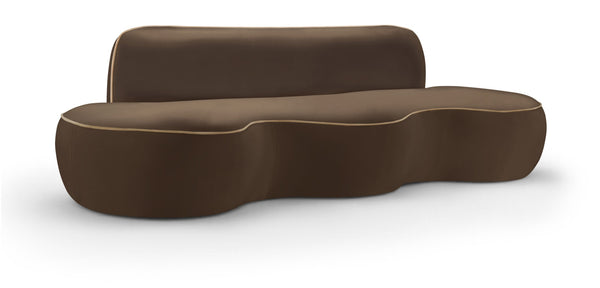 Meridian Furniture Swerve Curved Velvet Sofa with Contrast Piping Sculptural Upholstered Living Room Seating Brown 100 inches 44021Brown-S