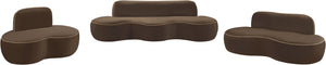 Meridian Furniture Swerve Curved Velvet Sofa with Contrast Piping Sculptural Upholstered Living Room Seating Brown 100 inches 44021Brown-S
