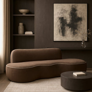 Meridian Furniture Swerve Curved Velvet Sofa with Contrast Piping Sculptural Upholstered Living Room Seating Brown 100 inches 44021Brown-S