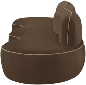 Meridian Furniture Swerve Curved Velvet Sofa with Contrast Piping Sculptural Upholstered Living Room Seating Brown 100 inches 44021Brown-S