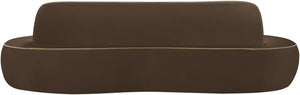 Meridian Furniture Swerve Curved Velvet Sofa with Contrast Piping Sculptural Upholstered Living Room Seating Brown 100 inches 44021Brown-S