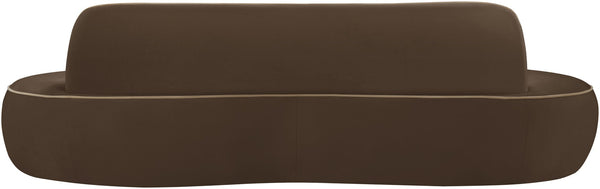 Meridian Furniture Swerve Curved Velvet Sofa with Contrast Piping Sculptural Upholstered Living Room Seating Brown 100 inches 44021Brown-S