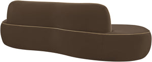 Meridian Furniture Swerve Curved Velvet Sofa with Contrast Piping Sculptural Upholstered Living Room Seating Brown 100 inches 44021Brown-S