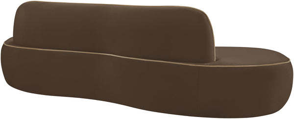 Meridian Furniture Swerve Curved Velvet Sofa with Contrast Piping Sculptural Upholstered Living Room Seating Brown 100 inches 44021Brown-S