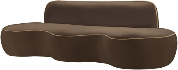 Meridian Furniture Swerve Curved Velvet Sofa with Contrast Piping Sculptural Upholstered Living Room Seating Brown 100 inches 44021Brown-S