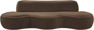 Meridian Furniture Swerve Curved Velvet Sofa with Contrast Piping Sculptural Upholstered Living Room Seating Brown 100 inches 44021Brown-S