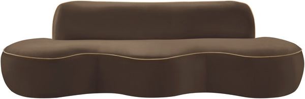 Meridian Furniture Swerve Curved Velvet Sofa with Contrast Piping Sculptural Upholstered Living Room Seating Brown 100 inches 44021Brown-S