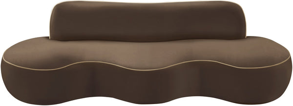 Meridian Furniture Swerve Curved Velvet Sofa with Contrast Piping Sculptural Upholstered Living Room Seating Brown 100 inches 44021Brown-S