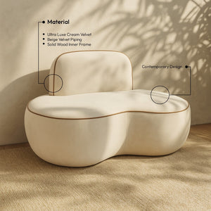 Meridian Furniture Swerve Sculptural Velvet Accent Chair with Curved Silhouette for Modern Living Room Decor Cream 44021Cream-C