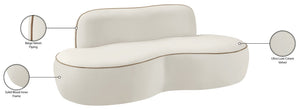 Meridian Furniture Swerve Curved Velvet Sofa with Contrast Piping Sculptural Upholstered Living Room Seating Cream 77 inches 44021Cream-L