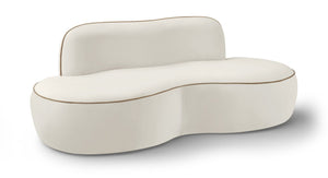 Meridian Furniture Swerve Curved Velvet Sofa with Contrast Piping Sculptural Upholstered Living Room Seating Cream 77 inches 44021Cream-L