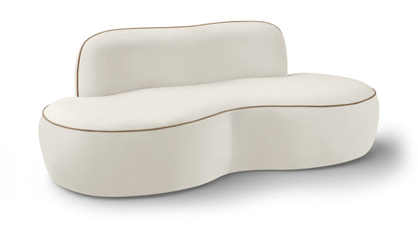 Meridian Furniture Swerve Curved Velvet Sofa with Contrast Piping Sculptural Upholstered Living Room Seating Cream 77 inches 44021Cream-L