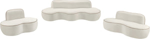 Meridian Furniture Swerve Curved Velvet Sofa with Contrast Piping Sculptural Upholstered Living Room Seating Cream 77 inches 44021Cream-L