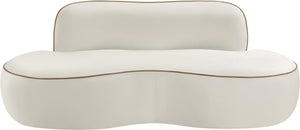 Meridian Furniture Swerve Curved Velvet Sofa with Contrast Piping Sculptural Upholstered Living Room Seating Cream 77 inches 44021Cream-L