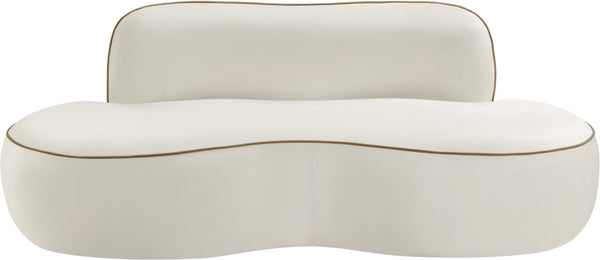 Meridian Furniture Swerve Curved Velvet Sofa with Contrast Piping Sculptural Upholstered Living Room Seating Cream 77 inches 44021Cream-L