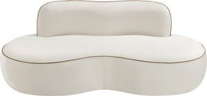 Meridian Furniture Swerve Curved Velvet Sofa with Contrast Piping Sculptural Upholstered Living Room Seating Cream 77 inches 44021Cream-L