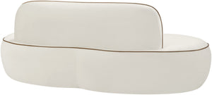 Meridian Furniture Swerve Curved Velvet Sofa with Contrast Piping Sculptural Upholstered Living Room Seating Cream 77 inches 44021Cream-L