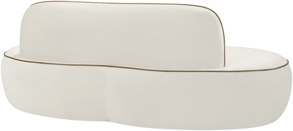 Meridian Furniture Swerve Curved Velvet Sofa with Contrast Piping Sculptural Upholstered Living Room Seating Cream 77 inches 44021Cream-L