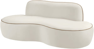 Meridian Furniture Swerve Curved Velvet Sofa with Contrast Piping Sculptural Upholstered Living Room Seating Cream 77 inches 44021Cream-L
