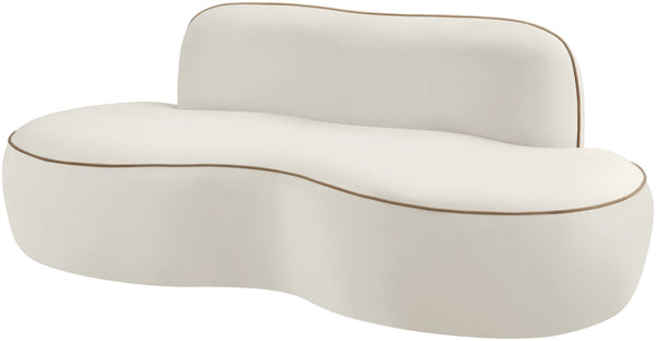 Meridian Furniture Swerve Curved Velvet Sofa with Contrast Piping Sculptural Upholstered Living Room Seating Cream 77 inches 44021Cream-L