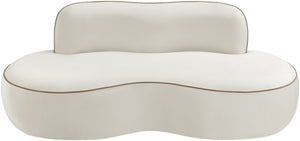 Meridian Furniture Swerve Curved Velvet Sofa with Contrast Piping Sculptural Upholstered Living Room Seating Cream 77 inches 44021Cream-L