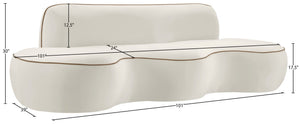 Meridian Furniture Swerve Curved Velvet Sofa with Contrast Piping Sculptural Upholstered Living Room Seating Cream 100 inches 44021Cream-S