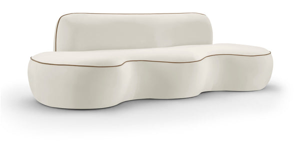 Meridian Furniture Swerve Curved Velvet Sofa with Contrast Piping Sculptural Upholstered Living Room Seating Cream 100 inches 44021Cream-S