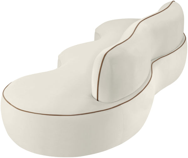 Meridian Furniture Swerve Curved Velvet Sofa with Contrast Piping Sculptural Upholstered Living Room Seating Cream 100 inches 44021Cream-S