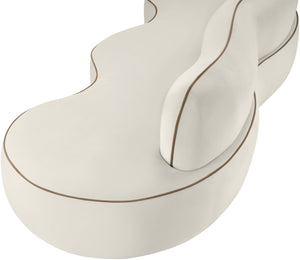 Meridian Furniture Swerve Curved Velvet Sofa with Contrast Piping Sculptural Upholstered Living Room Seating Cream 100 inches 44021Cream-S