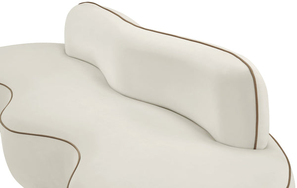Meridian Furniture Swerve Curved Velvet Sofa with Contrast Piping Sculptural Upholstered Living Room Seating Cream 100 inches 44021Cream-S
