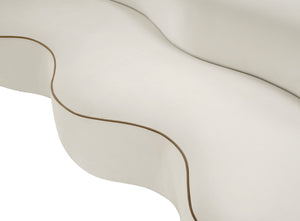 Meridian Furniture Swerve Curved Velvet Sofa with Contrast Piping Sculptural Upholstered Living Room Seating Cream 100 inches 44021Cream-S