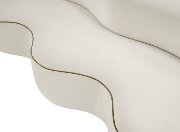 Meridian Furniture Swerve Curved Velvet Sofa with Contrast Piping Sculptural Upholstered Living Room Seating Cream 100 inches 44021Cream-S